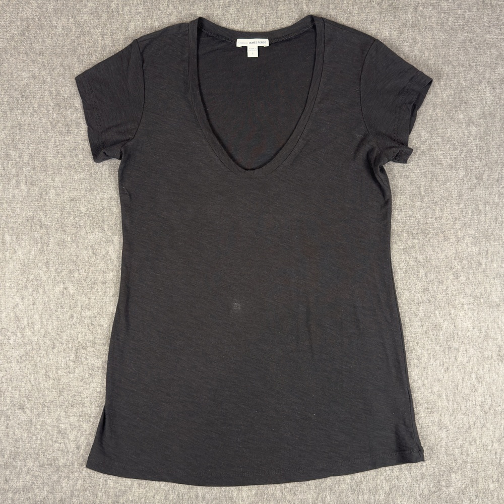 James Perse Shirt Womens 1 Gray V-Neck Cotton Modal Short Sleeve Jersey Top